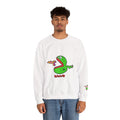 White JimBob Schnerd Crewneck Sweatshirt, worn by a model, front view