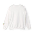 White JimBob Schnerd Crewneck Sweatshirt, back view showing sleeve artwork