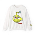 White Juniper Schnerd crewneck sweatshirt with yellow Schnerdmarine artwork on the front and sleeve