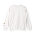 White Hobart Schnerd Crewneck Sweatshirt, back view showing sleeve artwork