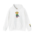 White Hobart Schnerd adult hoodie with character artwork on the front and sleeve