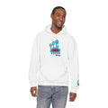 White Darlene Schnerd Hoodie, worn by a model, front view
