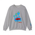 Gray Darlene Schnerd Crewneck Sweatshirt, front view with character artwork and sleeve detail