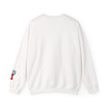 White Love Yourself Schnerd Crewneck Sweatshirt, back view showing sleeve artwork