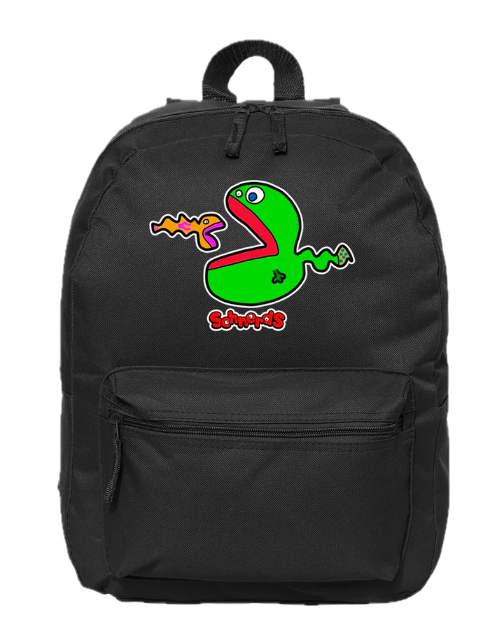 Black JimBob Schnerds backpack with adjustable straps and front pocket